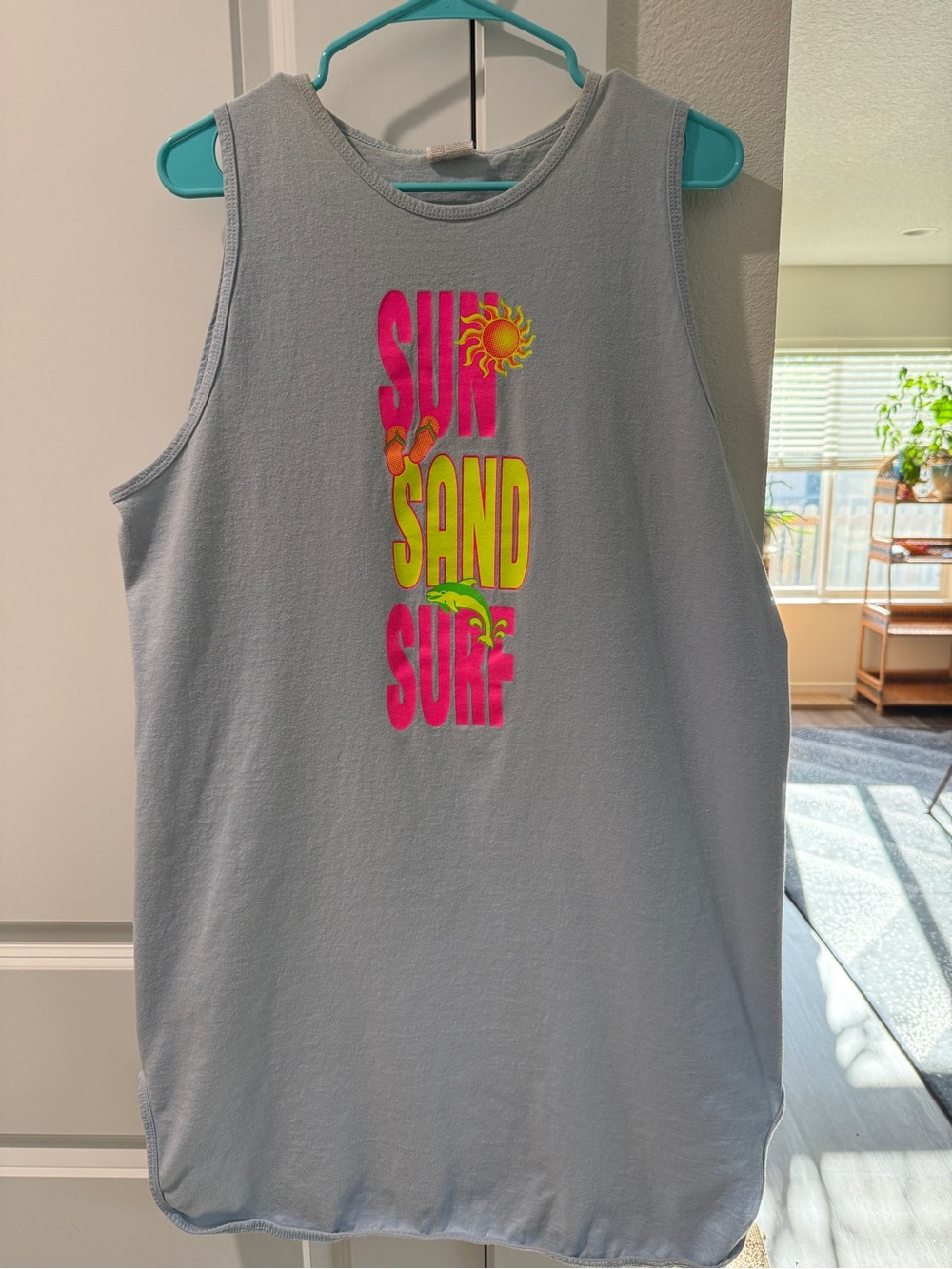 Vintage 1990’s- OSFM Sun Sand Surf Light Blue Tank Top Dress/Swim Suit Coverup